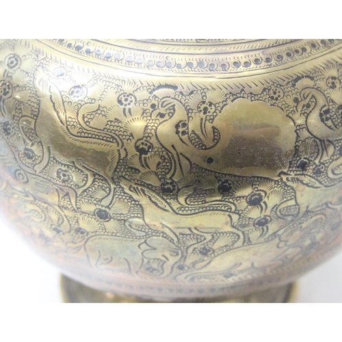 1670 - An Indian brass vase or rosewater flask with profusely engraved decorations of animals, likely 19th ... 