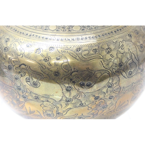 1670 - An Indian brass vase or rosewater flask with profusely engraved decorations of animals, likely 19th ... 