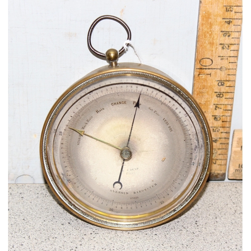 1309 - Early Victorian brass cased aneroid barometer retailed by E J Dent of Paris with circular 4.5 inch s... 