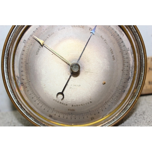 1309 - Early Victorian brass cased aneroid barometer retailed by E J Dent of Paris with circular 4.5 inch s... 