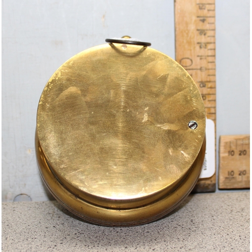 1309 - Early Victorian brass cased aneroid barometer retailed by E J Dent of Paris with circular 4.5 inch s... 