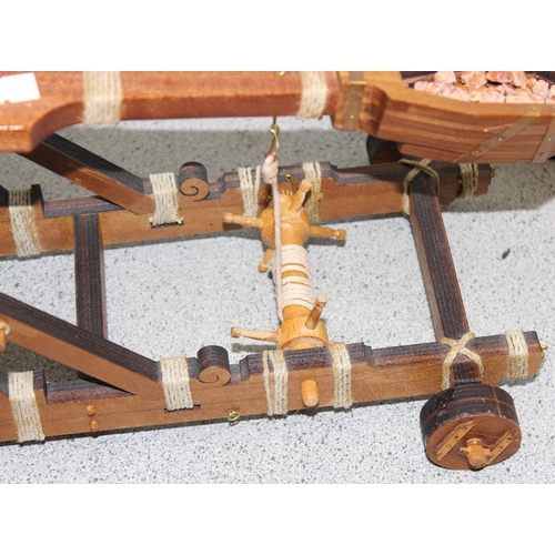 1410 - Wooden scratch-built model of a Norman trebuchet, approx 22cm tall