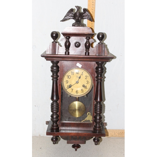 1323 - Early 20th century Black Forest style mahogany wall clock with Junghans movement