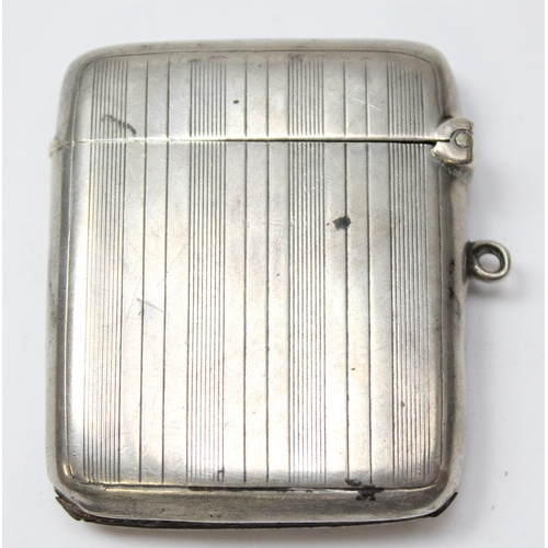 1021 - An antique silver vesta case with pinstripe engraving, Chester 1913 by Colen Hewer Cheshire, approx ... 