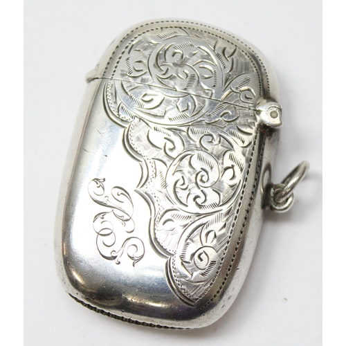 1025A - A silver vesta case with half engraved decoration, Chester 1910 by James Deakin & Son, approx 28.41g... 