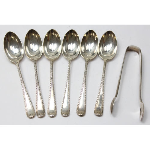 1060 - A boxed set of 6 silver teaspoons with sugar tongs, London 1909 by Josiah Williams Co, approx 73.84g... 