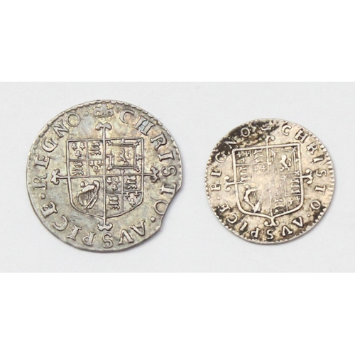 1201 - Charles II undated silver 1d and 2d maundy coins, 1660-1685 issue, laureate and draped bust left, bo... 