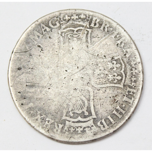 1202 - William III silver half crown coin, date rubbed but likely 1697, approx 33mm in diameter, approx 13.... 