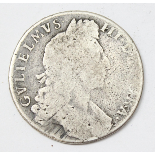 1202 - William III silver half crown coin, date rubbed but likely 1697, approx 33mm in diameter, approx 13.... 