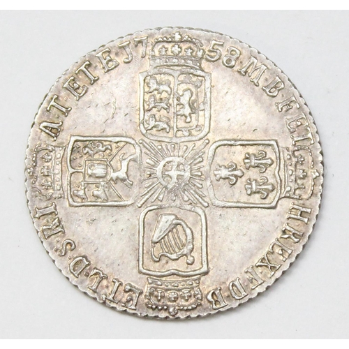 1203 - 2 George II silver 6d coins, 1757 & 1758, 1758 coin in very high grade, 2.84g and 3.01g gross respec... 