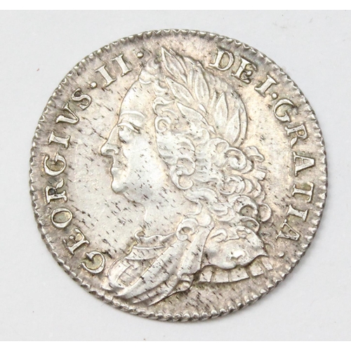 1203 - 2 George II silver 6d coins, 1757 & 1758, 1758 coin in very high grade, 2.84g and 3.01g gross respec... 