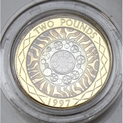 1217 - A 1997 Royal Mint Piedfort silver proof £2 coin, boxed with incorrect paperwork for a regular exampl... 