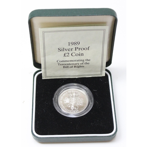 1220 - 1989 Royal Mint silver proof commemorative Bill of Rights £2 coin, boxed with paperwork