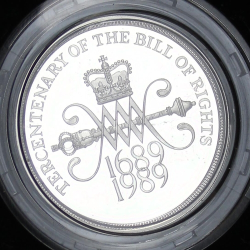 1220 - 1989 Royal Mint silver proof commemorative Bill of Rights £2 coin, boxed with paperwork