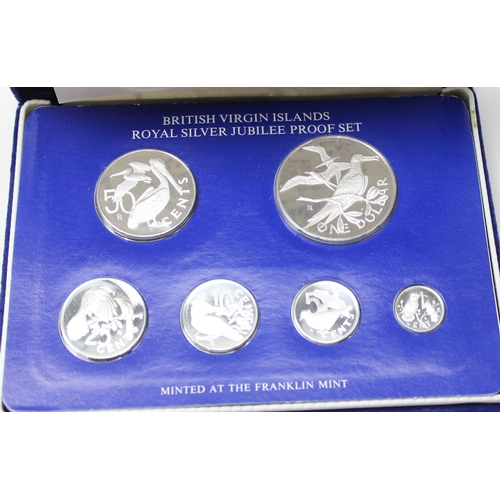 1226 - 1977 British Virgin Islands silver proof coin set, boxed with paperwork, sealed on card with outer b... 