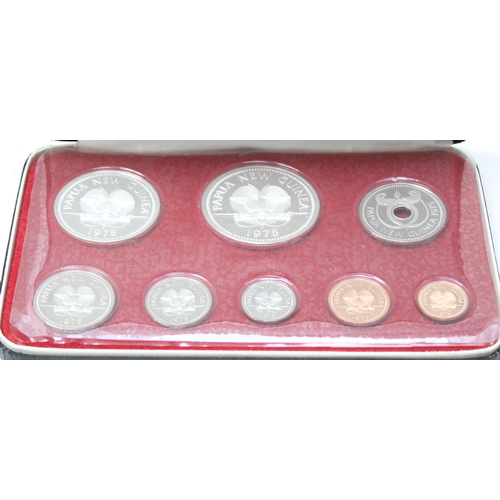 1233 - 1975 Papua New Guinea silver and other proof coin set, boxed with paperwork, sealed on card with out... 