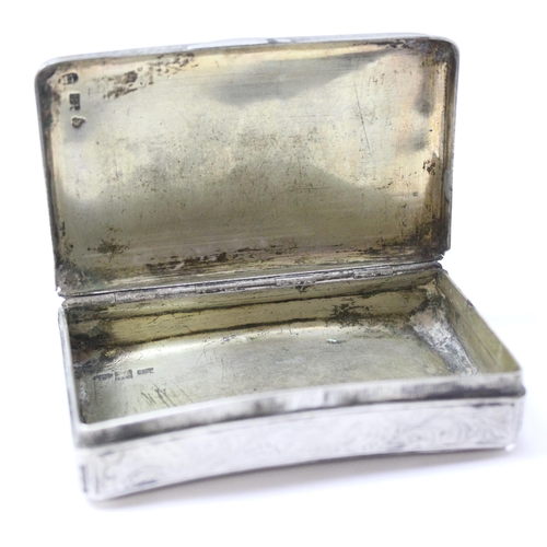 1070 - A 19th century Russian silver snuff box with engraved decoration, 84 marked for 1844, makers mark ob... 