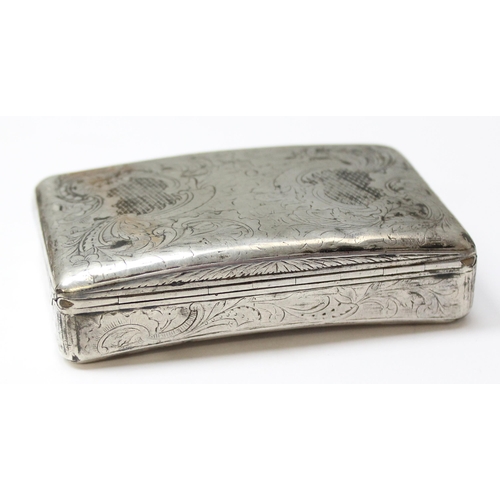 1070 - A 19th century Russian silver snuff box with engraved decoration, 84 marked for 1844, makers mark ob... 