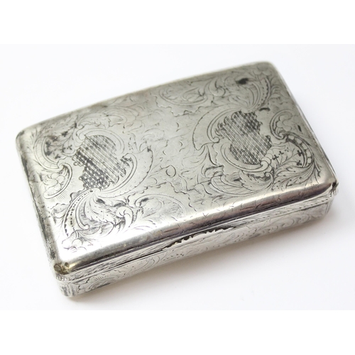 1070 - A 19th century Russian silver snuff box with engraved decoration, 84 marked for 1844, makers mark ob... 