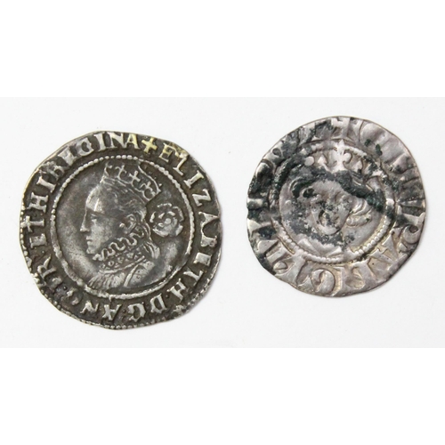 1271 - 1578 Elizabeth I hammered silver threepence coin, Tower mint mark, approx 20mm in diameter, approx 1... 