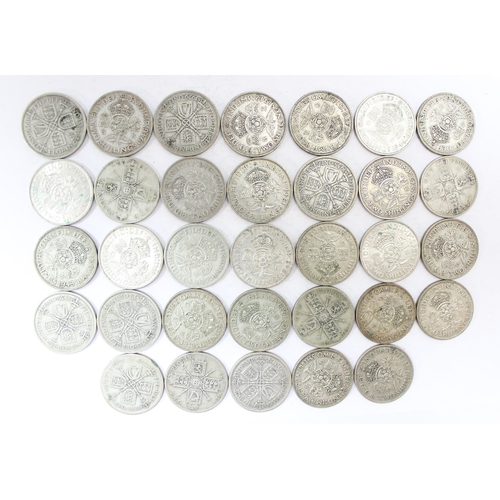 1284 - 33 florin coins, all 1920-1946 half silver date range, approx 367.51g gross