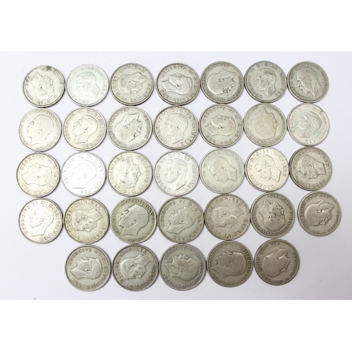 1284 - 33 florin coins, all 1920-1946 half silver date range, approx 367.51g gross