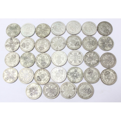 1286 - 32 florin coins, all 1920-1946 half silver date range, approx 355.68g gross