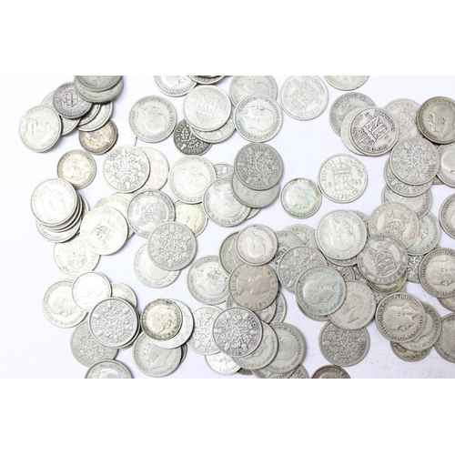 1290 - 109 sixpence coins & 18 3d coins, all 1920-1946 half silver date range, approx 319.77g gross