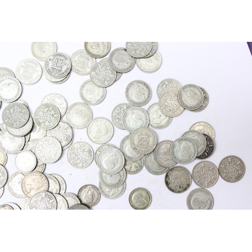 1290 - 109 sixpence coins & 18 3d coins, all 1920-1946 half silver date range, approx 319.77g gross