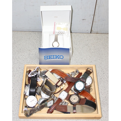 1324 - Qty of assorted vintage and later watches to inc an antique open face pocket watch, a boxed Seiko 7N... 