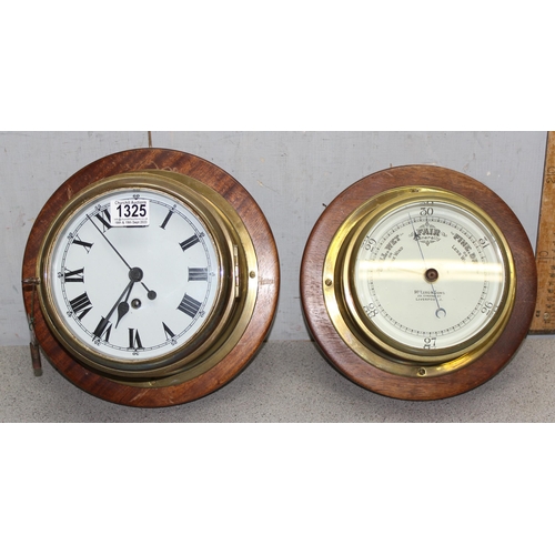 1325 - Vintage brass cased bulk head style mechanical movement wall clock and a similar brass cased bulk he... 