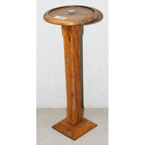 158 - Vintage carved oak jardinière stand with square standing support base and carved symmetrical plinth ... 