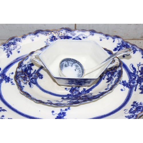 1827 - Qty of Antique blue and white pottery to include meat plates and terrines by W. Adams and sons