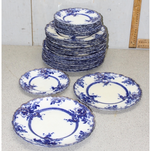 1827 - Qty of Antique blue and white pottery to include meat plates and terrines by W. Adams and sons