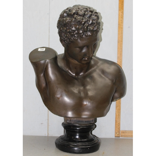 298 - A large bronzed figure of a classical male bust, approx 76cm tall