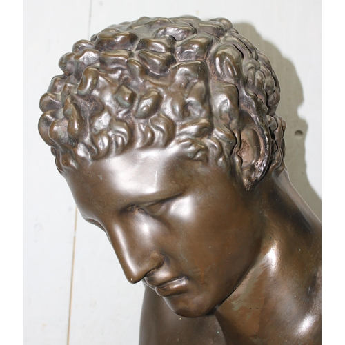 298 - A large bronzed figure of a classical male bust, approx 76cm tall