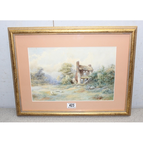 419 - 3 x antique watercolours, largest approx 51cm x 39cm inc frame