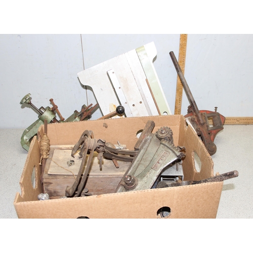 811A - A large qty of assorted engineering tools and lathe parts and a vintage glue pot and a galvanised pa... 