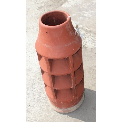 344A - Concrete bark effect bird bath, approx 43cm tall and a terracotta chimney pot, approx 74cm tall (2)