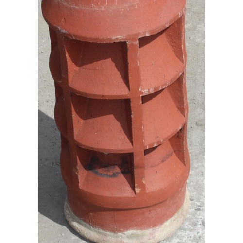 344A - Concrete bark effect bird bath, approx 43cm tall and a terracotta chimney pot, approx 74cm tall (2)