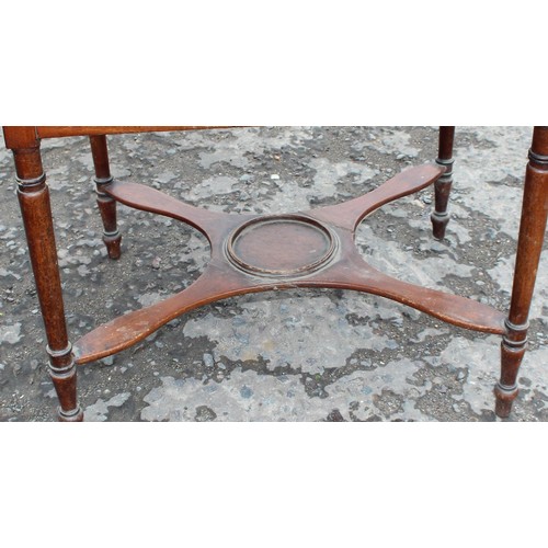 89 - Edwardian side table, approx 61cm W x 39cm D x 60cm H, a barley twist standard lamp, round top low t... 