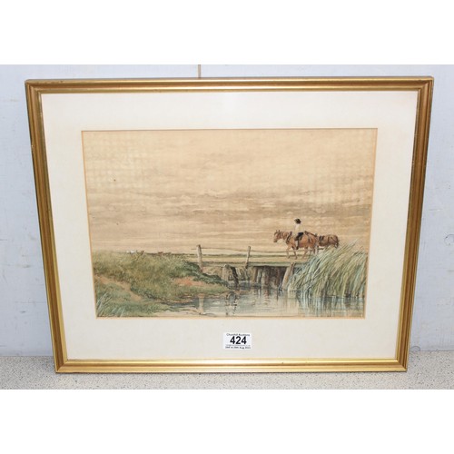 419 - 3 x antique watercolours, largest approx 51cm x 39cm inc frame