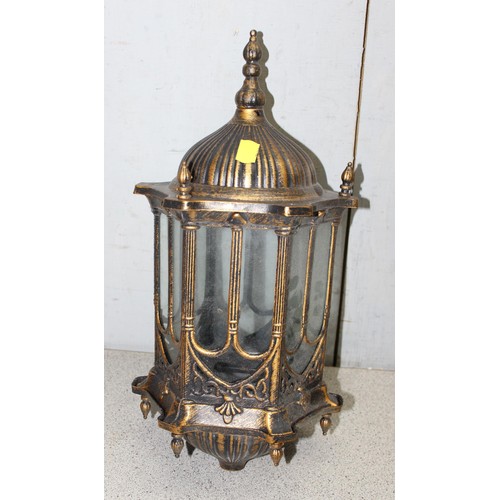 240 - 5 lamps: A vintage brass lamp with brass shade with beadwork edging, approx 30cm tall and 3 assorted... 