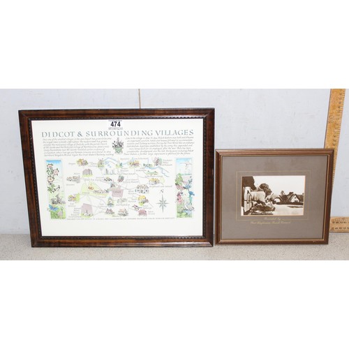 445A - Of local interest, a collection of 7 framed antique colour prints, a vintage map of Didcot and surro... 