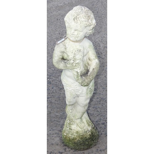 306A - 2 garden ornaments to incl concrete garden fountain formed as 2 cherubs, approx 52cm tall and a whit... 