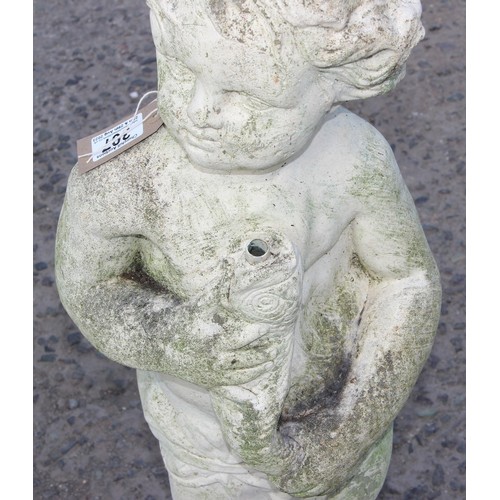 306A - 2 garden ornaments to incl concrete garden fountain formed as 2 cherubs, approx 52cm tall and a whit... 