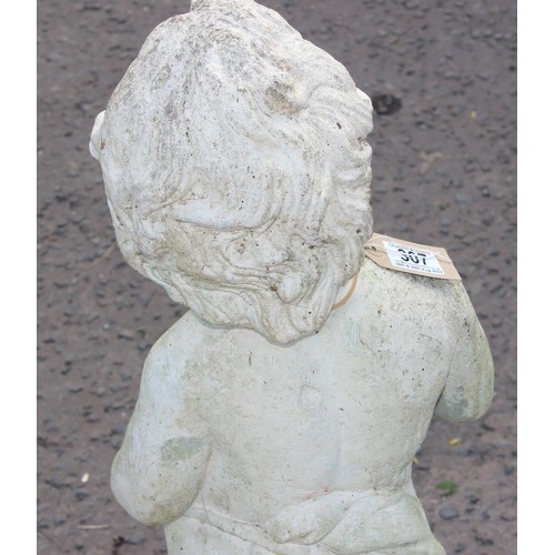 306A - 2 garden ornaments to incl concrete garden fountain formed as 2 cherubs, approx 52cm tall and a whit... 