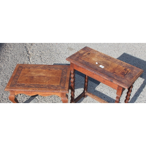 152 - Sydney W Smith, local furniture maker, 2 early 20th century oak tables with carved details and unusu... 