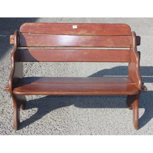 157 - Wood garden bench, approx 120cm wide x 59cm deep x 82cm tall