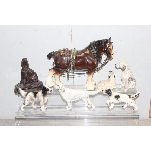 1804 - Qty of ceramic and other animals to include a cart horse and 6 various dogs